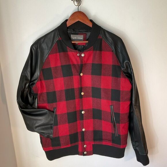Slate & Stone Buffalo Plaid Wool and Pleather Bomber Jacket, XL  Heritage - Picture 10 of 16
